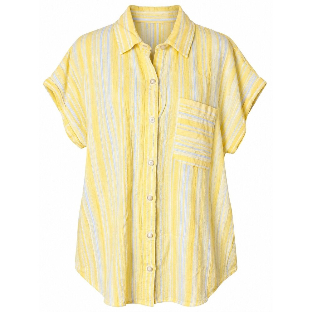 Market & Spruce Butter Yellow Striped Linen Blend Button Down Shirt Large